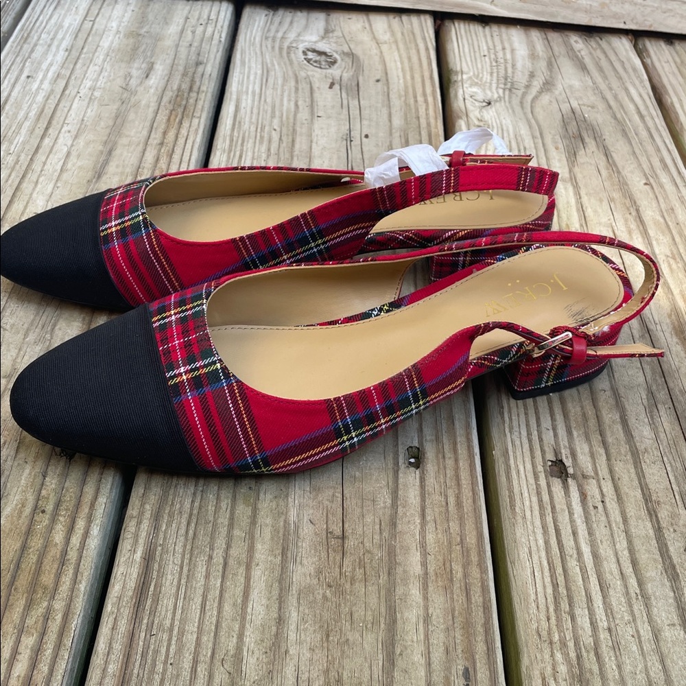 LIKE NEW: J.Crew Tartan Low-Heel Slingback Shoes Size 7.5 - Picture 4 of 13